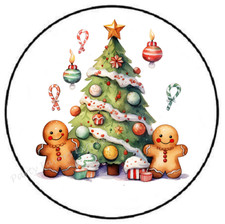 CHRISTMAS TREE WITH GINGERBREAD MEN ENVELOPE SEALS LABELS STICKERS PARTY FAVORS