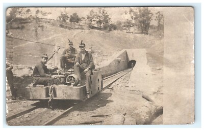 1907-1909 Train Car Outside Mine Entrance Miners RPPC Postcard