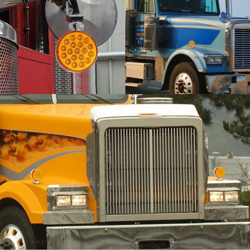 2X LED Amber|Red Dual Face Semi Truck Fender Side Marker Light Turn Signal Round - Picture 3 of 11