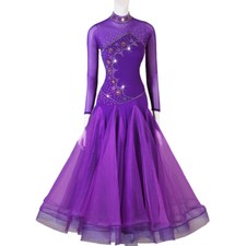 Latin Ballroom Dance Dress Modern Salsa Waltz Standard Long Dress F575 Purple
