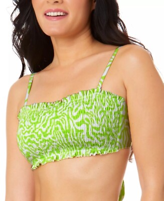 Salt + Cove Smocked Bikini Swim Top Removable Straps Lime Green White XS