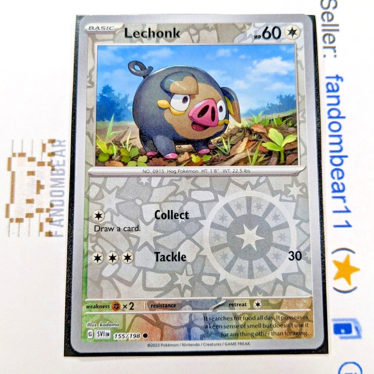 Lechonk REVERSE HOLO card 155/198 Scarlet & Violet Base 2023 Hog