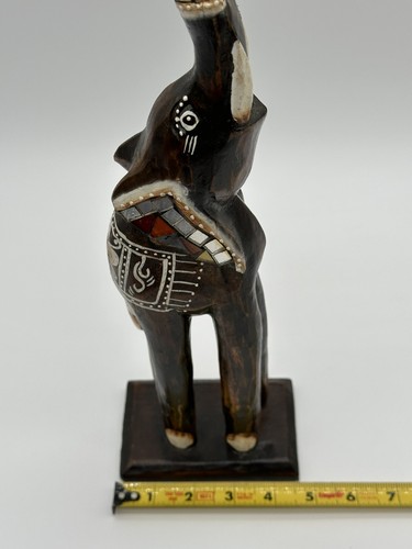 Hand Carved Hand Painted Wooden Elephant Sculpture Statue VTG 16” - Picture 9 of 10