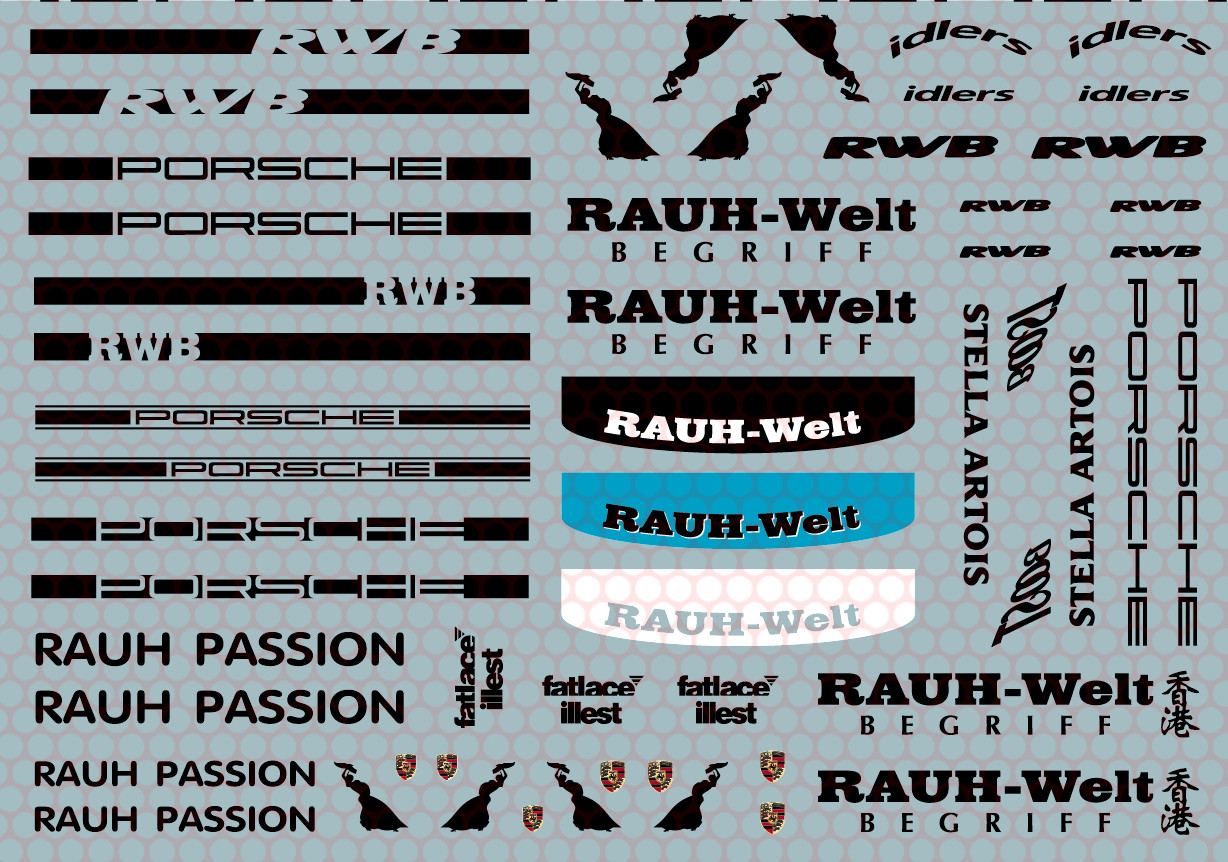 1x PORSCHE RWB RAUH-Welt Unique Waterslide Decals 1/64 CUSTOM # 088