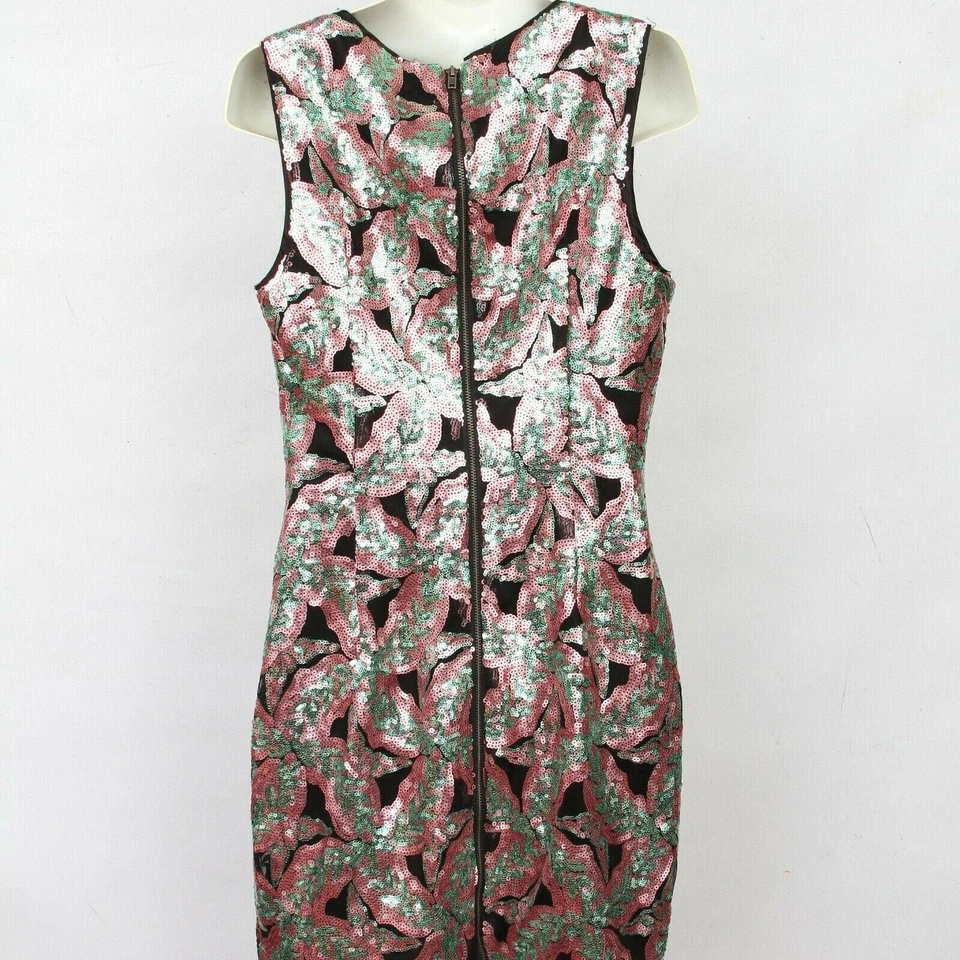 Vestido formal feminino Anthropologie Ark & Co preto rosa verde lantejoulas sem mangas P - Imagem 2 de 4