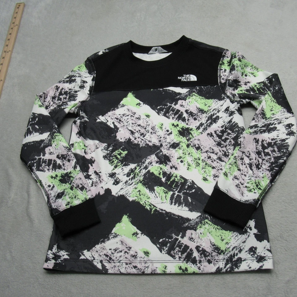 Camisa North Face Adolescentes Unisex Grande Negra Asbstract L/S Capa Base Tejido Waffle Foto 2 de 4