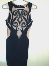 Navy Blue Bodycon Dress 6 Lipsy nude sequin panel front, sleeveless, above knee