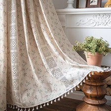 Boho Curtains for Bedroom, Cream Hollow 59" W x 84" L, 1 Panel Beige 02