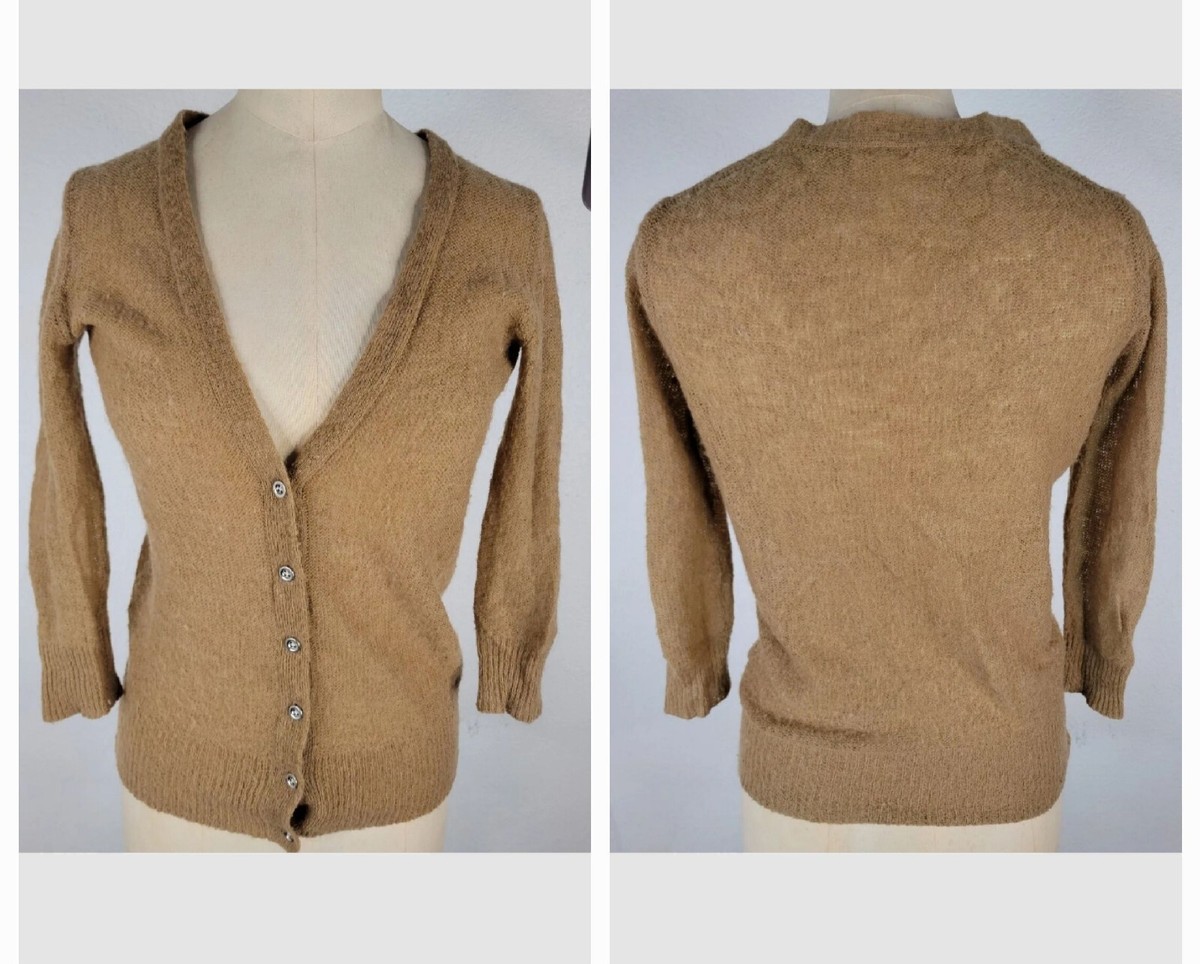 マイ J.CREW Cardigan Sweater SZ S Mohair Souffle Button Up V Neck Brown