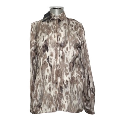 ROBERTO CAVALLI CLASS Womens Long Sleeve Blouse White Beige Brown Leopard NEW TAGS!