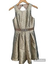 Eliza J Gold Metallic Crystal Embellished Brocade Dress Size 2 Event Cocktail