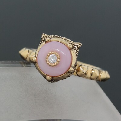 GUCCI Le Marche des Merveilles 18K Gold Opal Diamond Feline Head Ring Size 6.5