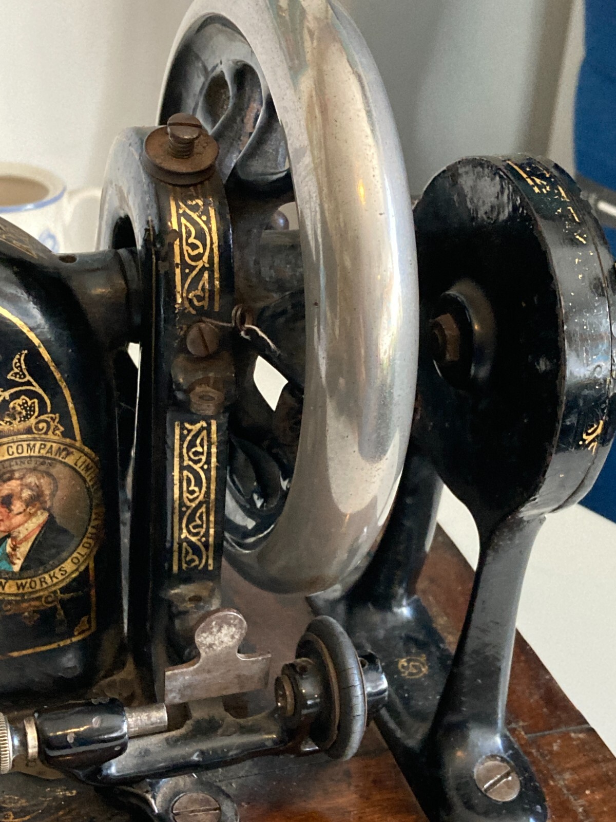 1890s Antique Bradbury Fiddle Base Hand Crank Sewing Machine Wellington