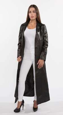Leather Trench Coat Full Length Overcoat For women Winter Jacket