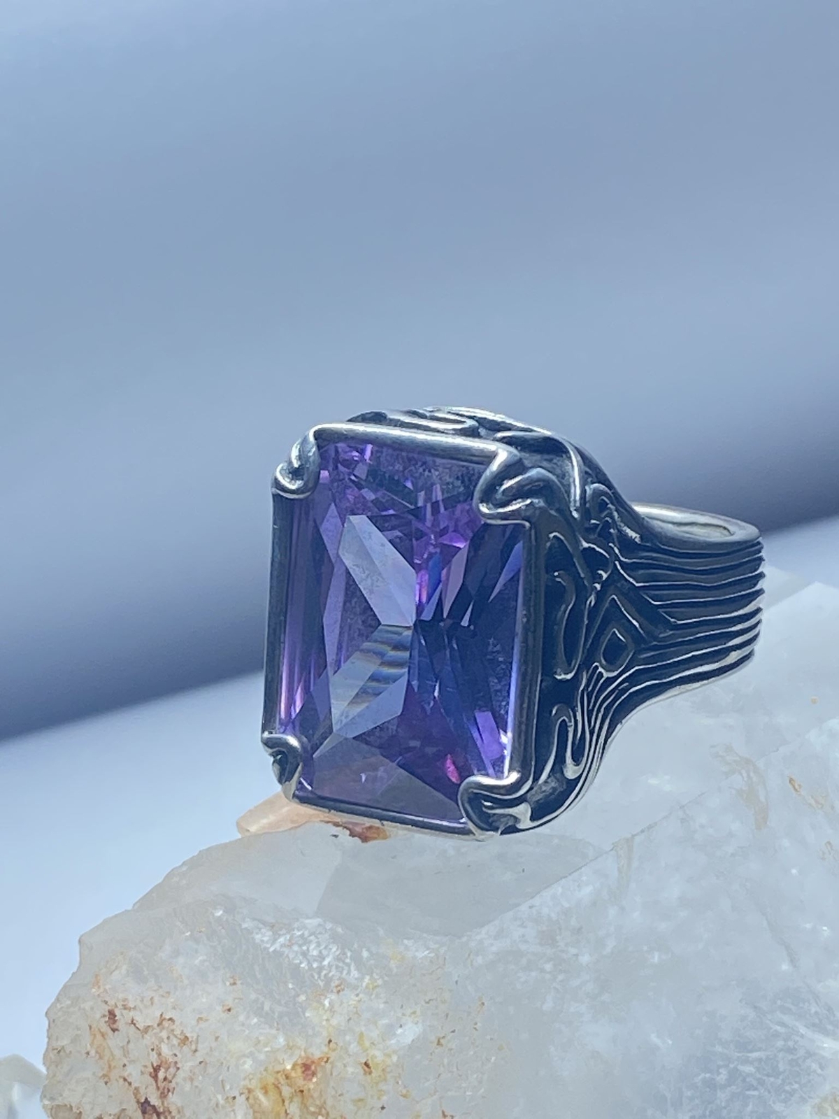 Silpada Ring Statement Purple bulky sterling silv… - image 7