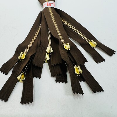 9X - RiRi Zipper M6, One Way Separating End GOLD, Brown