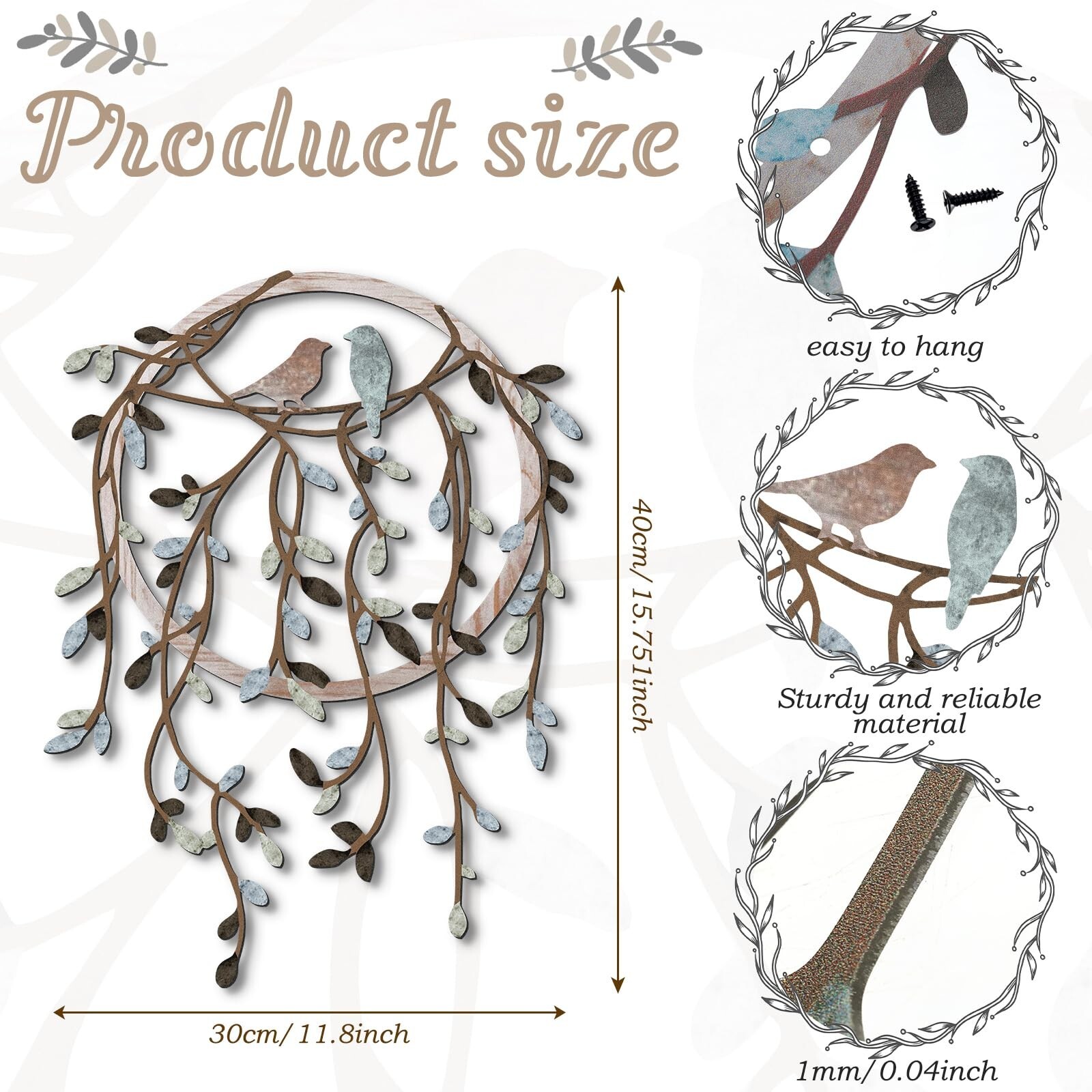 Ferraycle Metal Wall Art - Bird on Tree Branch Wall Silhouette Decor ...
