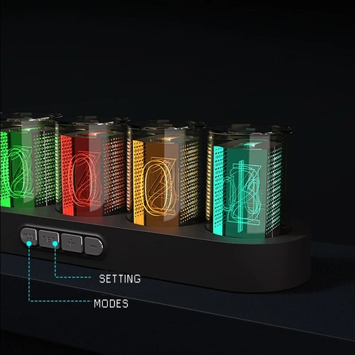 Nixie Tube Clock & RGB LED Lights Vintage Modern Digital Color Modes Desk Table - Picture 10 of 33