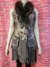 Identity Club Rare Camo Knit & Faux Suede Sweater Vest Feathers Size S #cb9