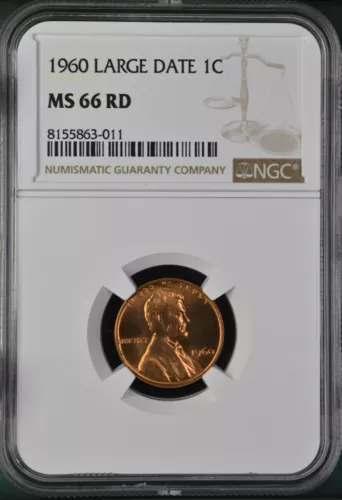 1960  1C RD Large Date Lincoln Memorial One Cent  NGC MS66RD   8155863-011