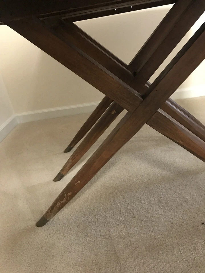 "Mesa de comedor moderna Mid Century extensible madera oscura X patas 80"" X 38"" vintage" Foto 3 de 4