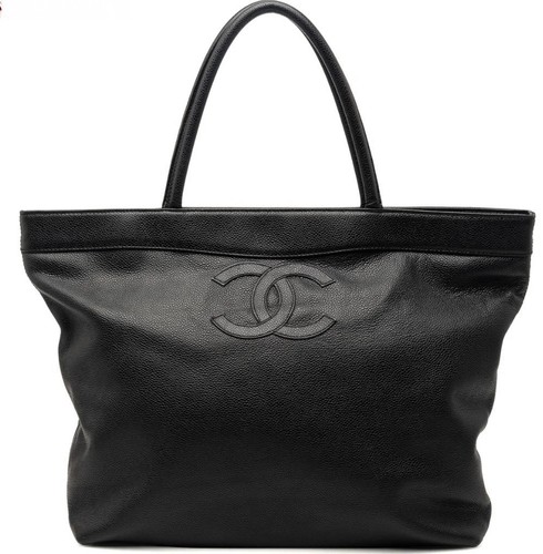 Chanel CC Caviar Tote Bag Black Leather Authentic Medium