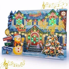 3D Christmas Pop-Up Card – Musical Light-Up Holiday Home with 59 LEDs, Plays 6