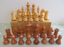 VINTAGE WOODEN WEIGHTED CHESS SET WITH GLASS EYES - KING 73mm