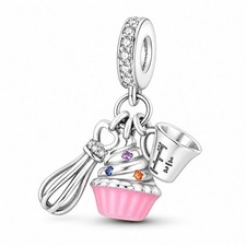 S925 Sterling Silver Cake Baking Cupcake Bakers Charm For Bracelets