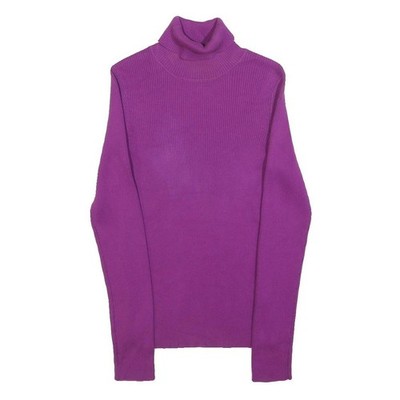 Damen Pullover Lila Schlicht Rollkragen Basic Strick Longsleeve M