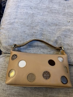 NWT Vtg Coach beige leather mini demi baguette bag multicolr polka dot Coquette