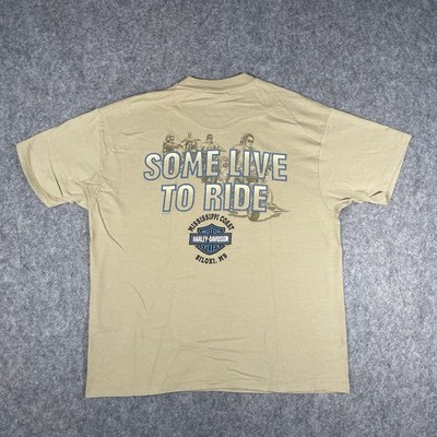 VTG Harley Davidson T-Shirt Mens XL Beige Biker Some Live To Ride 90 s Tee SS