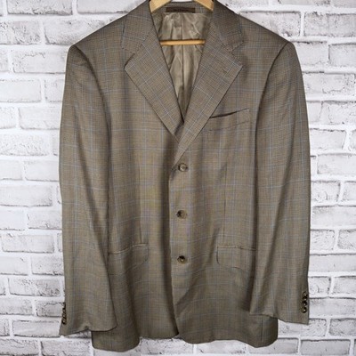 Ermenegildo Zenga Neimen Marcus Light Brown Check 100% Wool Blazer Size 50R