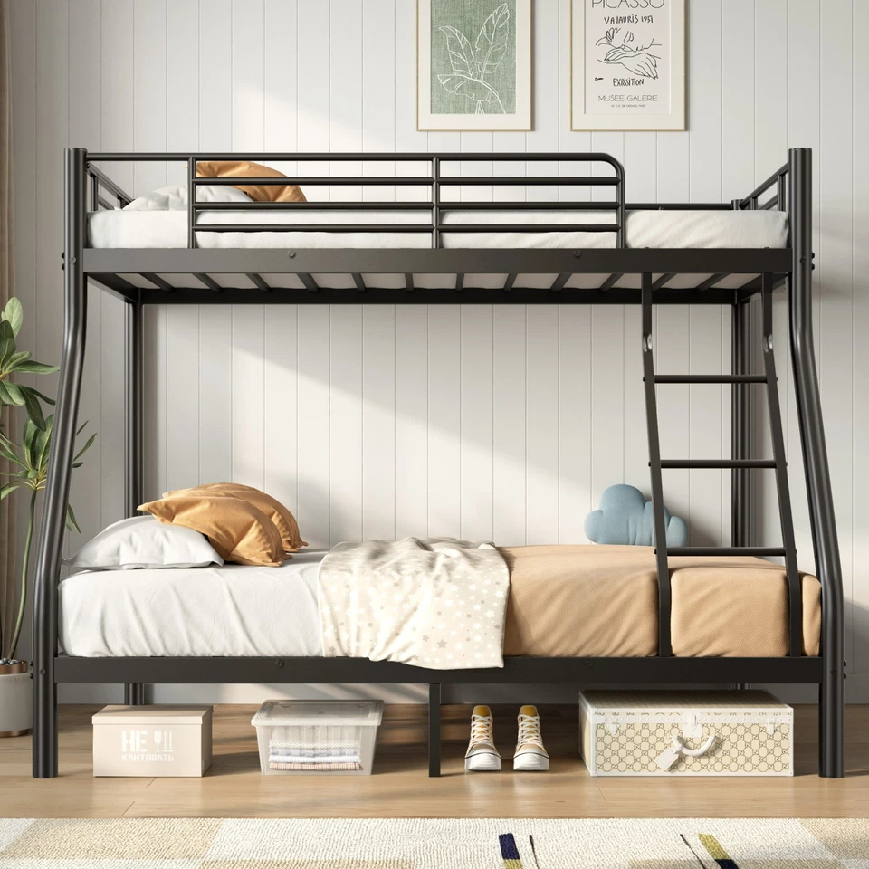 Heavy Duty bunk beds twin over full with stairs Guardrail Underbed Storage Black - Image 2 of 4