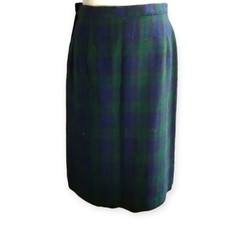 Vintage 1970s Pendleton Virgin Wool Lined Skirt Green Navy Blue Tartan Plaid