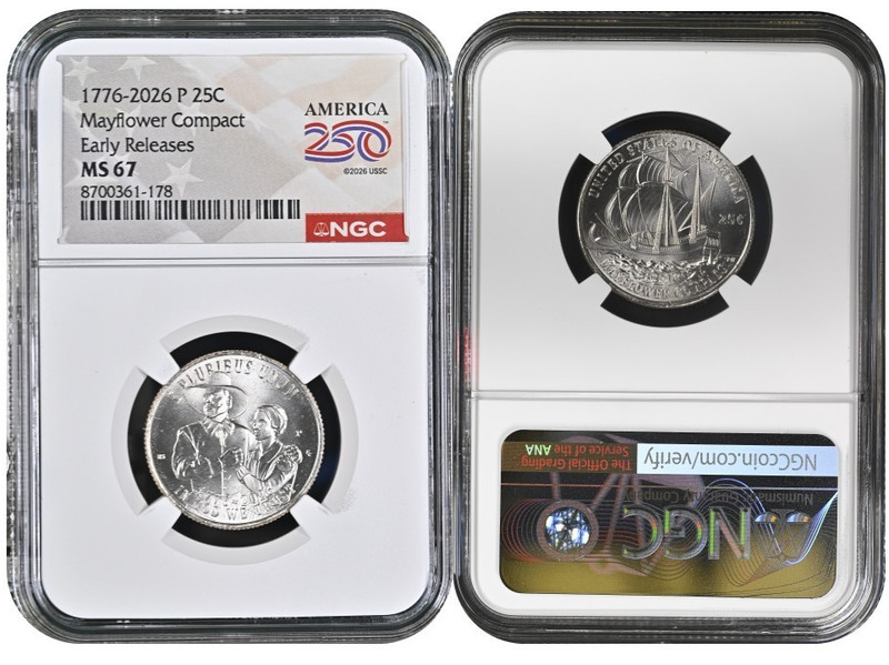 2026 P Quarter 25c Mayflower Compact NGC MS67 Early Releases #2830