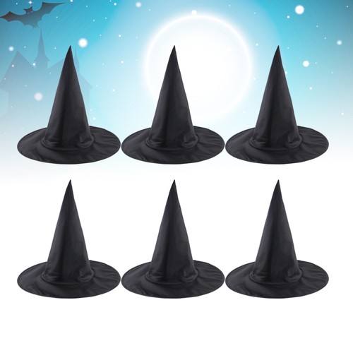 6 Pcs Wizard Hat Black Wide Brim Halloween Headwear Party Supplies - Picture 7 of 12