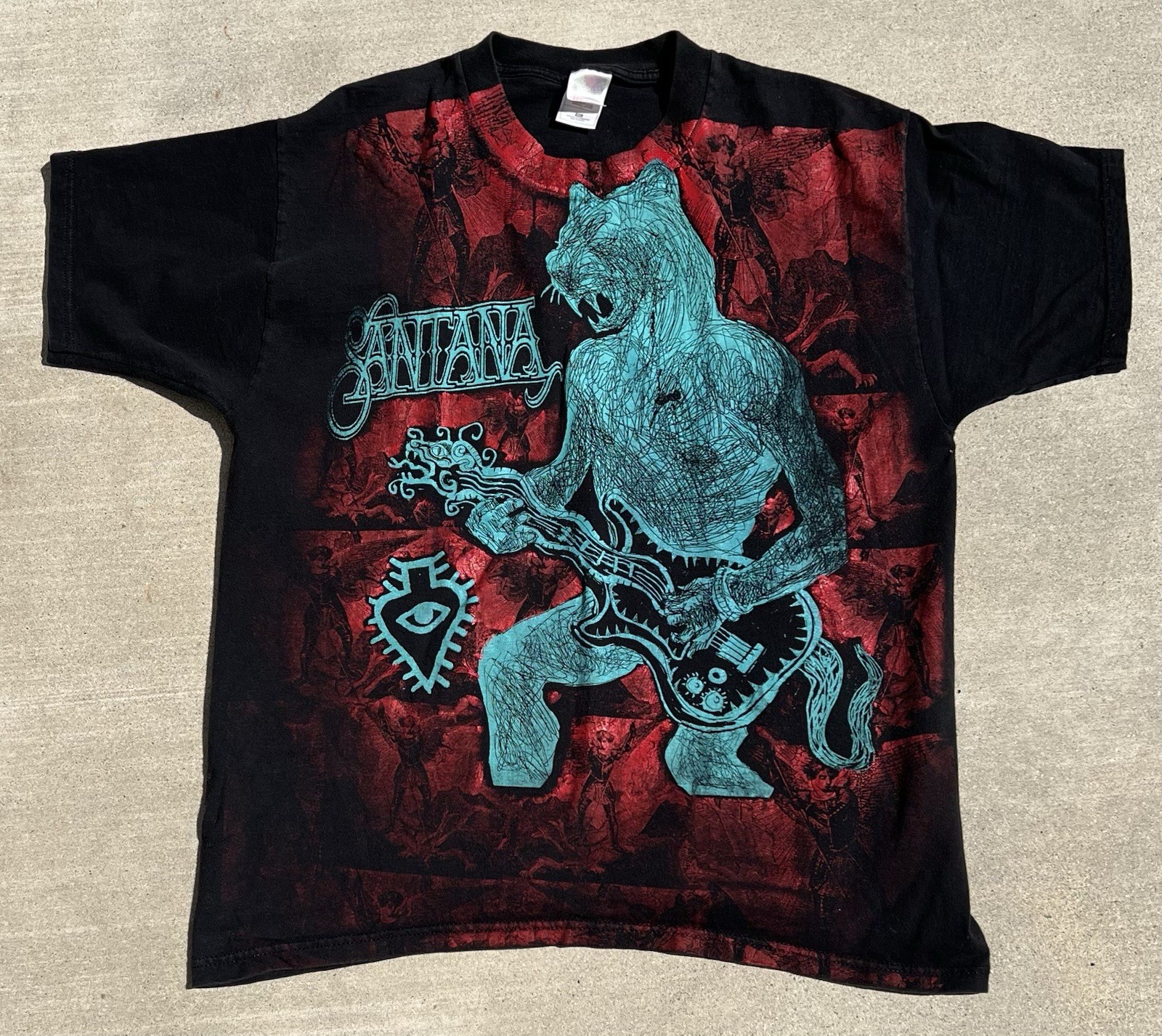 Santana XL Double Sided Graphic T Shirt Panther Guitar Virgen De Guadalupe Black image 2
