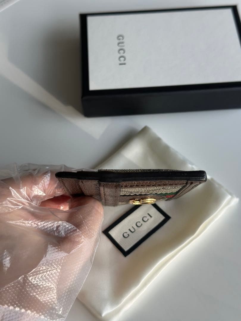 Gucci GG Logo Card Case Brown Canvas Leather Cardholder with 4 Slots thumbnail 7