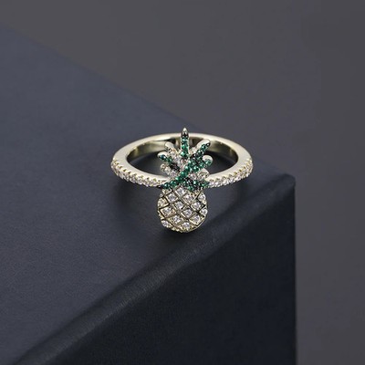 Exotic Pineapple Ring Copper Band With Zircon Eight Hearts And Arrows Design