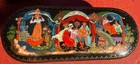 Palekh Porcelain Elliptical Box + Lid USSR 1990 CCCP Kovalev Scarlet Flowerpot — photo 1