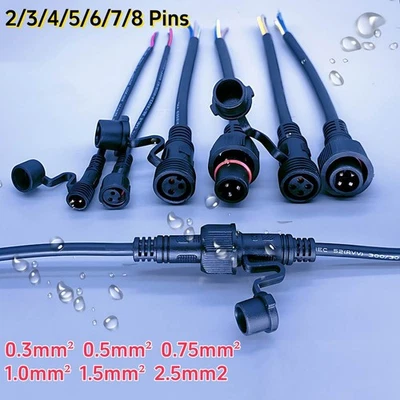 Electrical Cable Connector Plug- Socket With Dust Cover 2-8 Pins IP68 Waterproof - Image 1 of 4