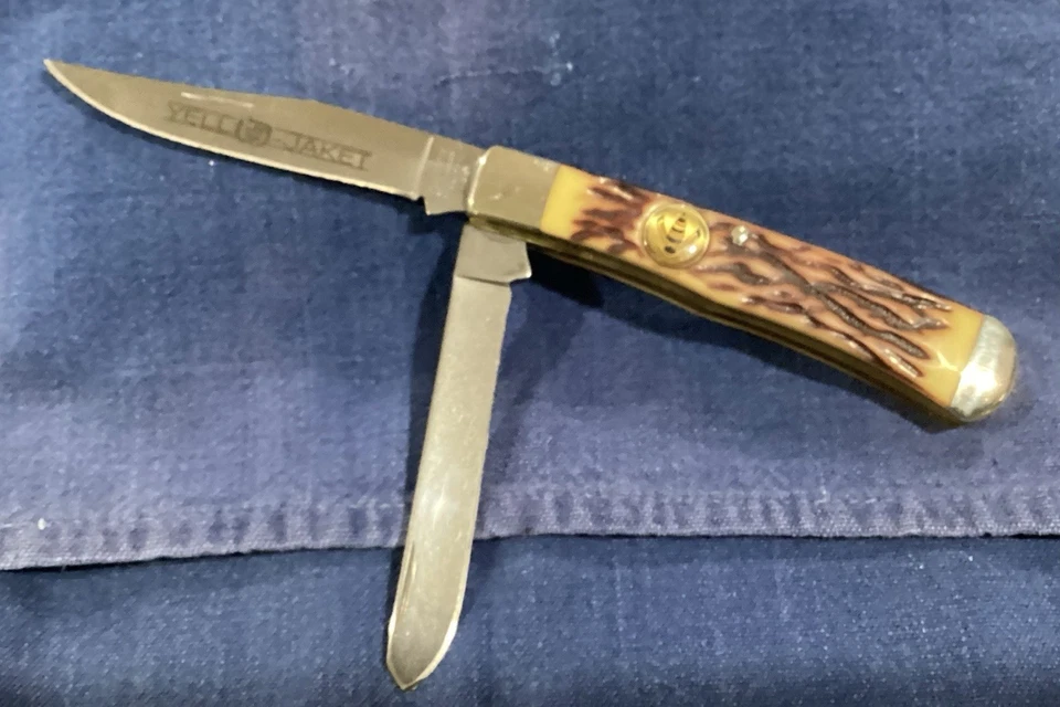 CUCHILLO TRAMPERO CHAQUETA AMARILLO CAMILLUS VINTAGE 4,5” HECHO EN EE. UU. L@@K Foto 3 de 4