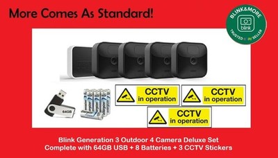 Blink Generation 3 Outdoor 4 Kamerasystem Deluxe Set mit 64GB USB + 3 CCTV