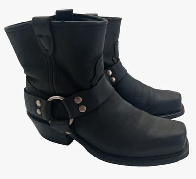 HH Brand Boots Mens Size 8.5 Black Leather Harness Biker Pull On Ankle Boots
