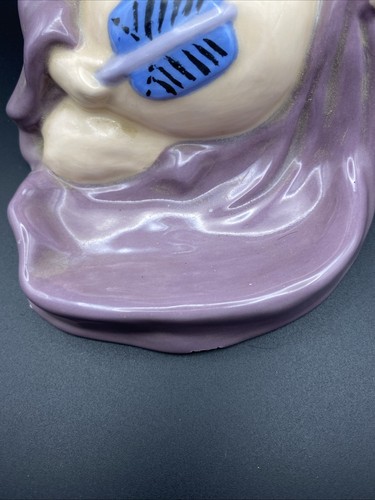 Vtg Ceramic Asian Happy Buddha Figurine With Fan - Purple Robe - 7” Tall - Picture 6 of 10