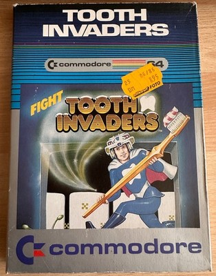 TOOTH INVADERS - Commodore 64 SPIELE MODUL, BOXED, OVP, works