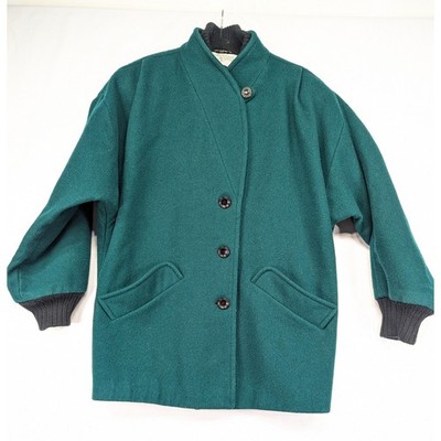 International Scene Teal Green Wool Blend Button Front Collar Coat Women XL
