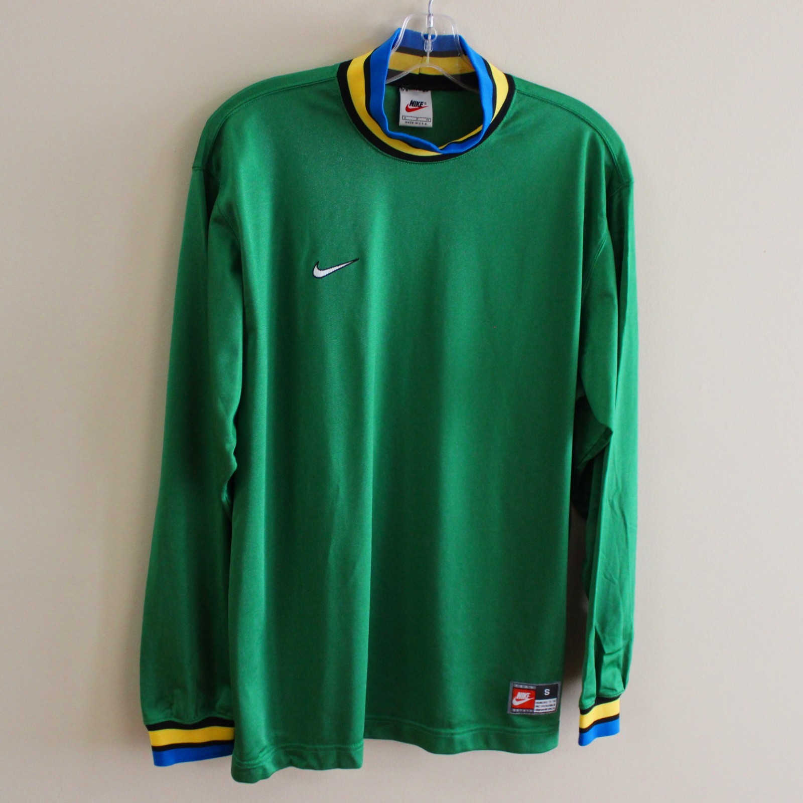 mint vintage 1997 Nike Goalkeeper Jersey Green Yellow Teal Soccer Shirt USA Made