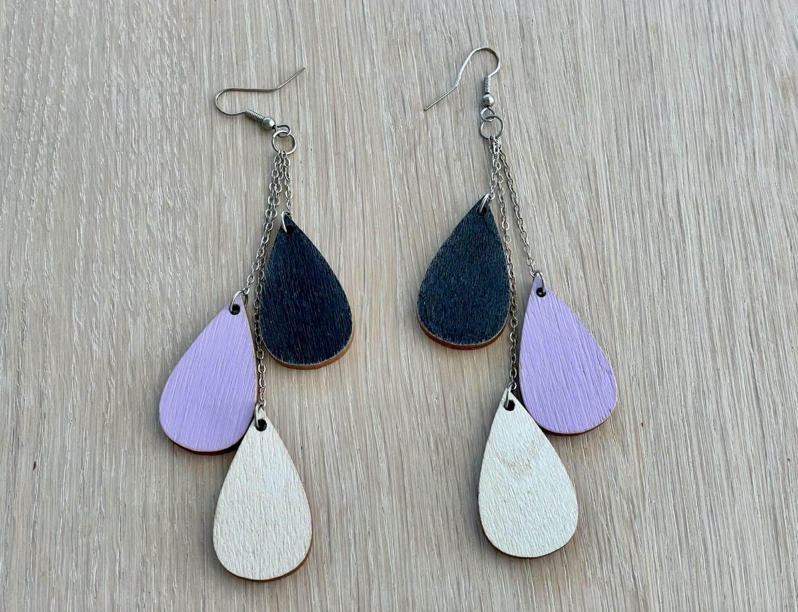 Rain Drop Earrings, Colorful Wooden Earrings By U… - image 1